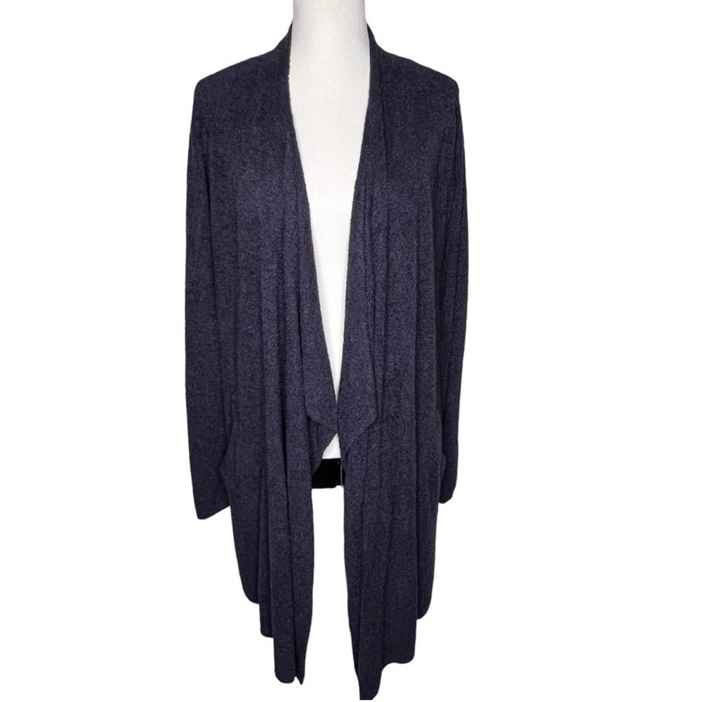 Barefoot Dreams CozyChic Lite Island Wrap Drape Front Cardigan Size L Navy Blue